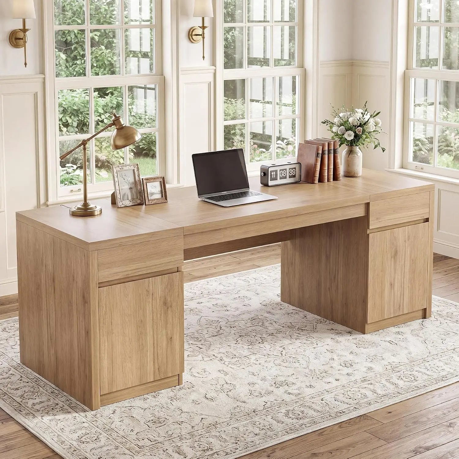 Farmhouse Executive Desk With Storage, 78.75