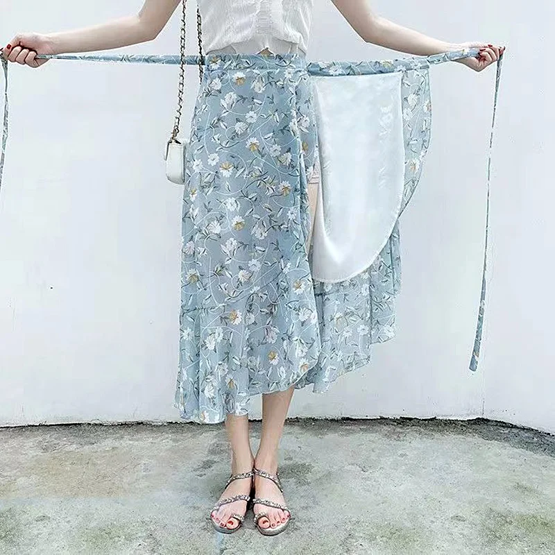 Summer Floral Skirt One Piece Wrap Skirt Beach Women's Skirts Clothing Korean Style Spring Clothes Ladies 2024 Elegant Trend Y2k