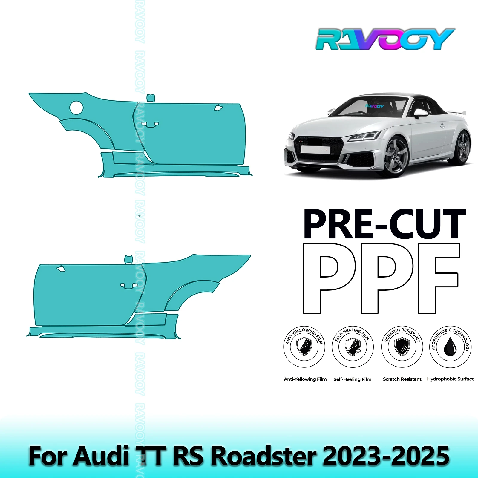 

For Audi TT RS Roadster 2023-2025 8.5mil Clear Matte Pre-Cut PPF Door & A/B Pillar Kit TPU Paint Protection Film Set