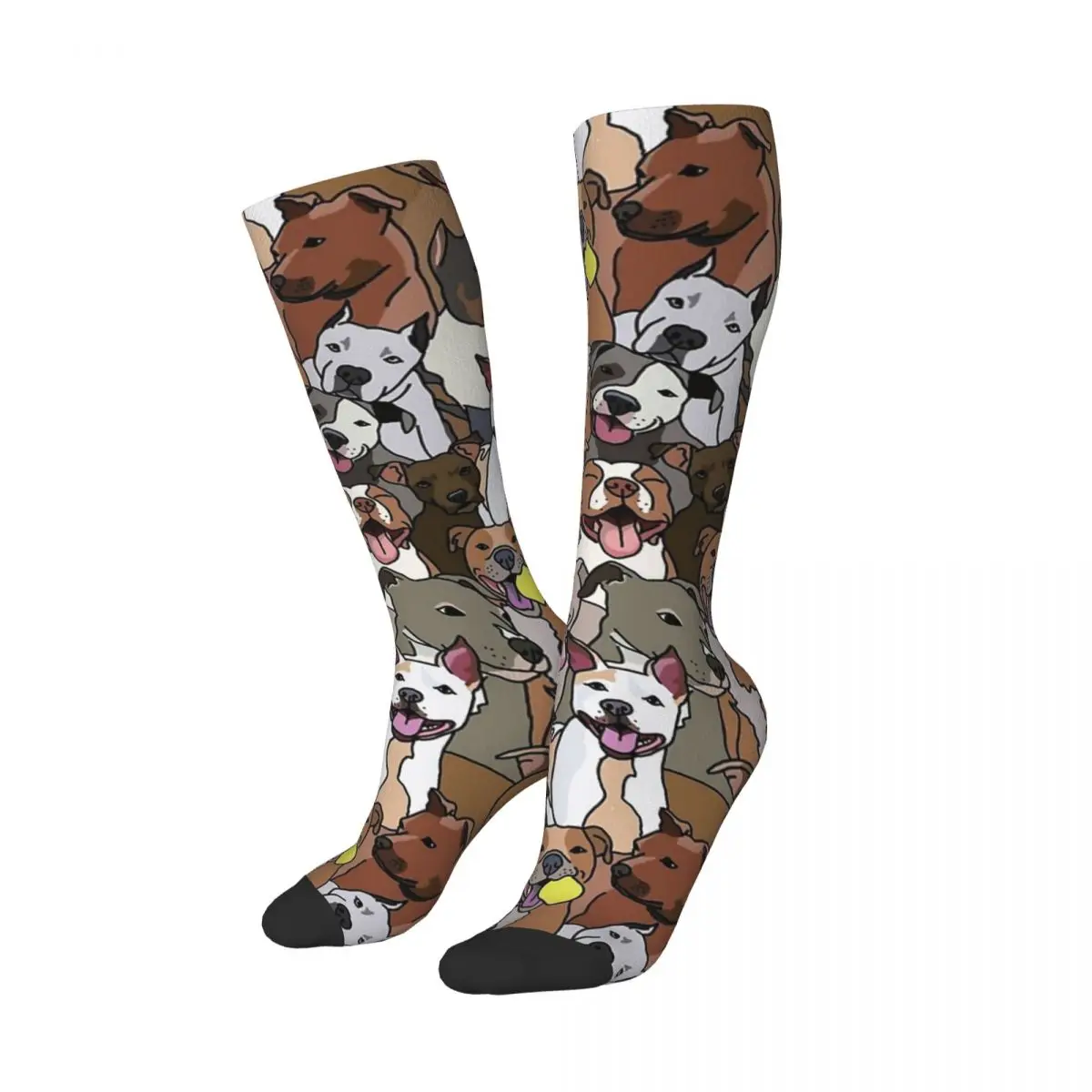 Pitbull Dog Pattern All The Mutts Socks Harajuku Sweat Absorbing Stockings All Season Long Socks for Unisex Birthday Present