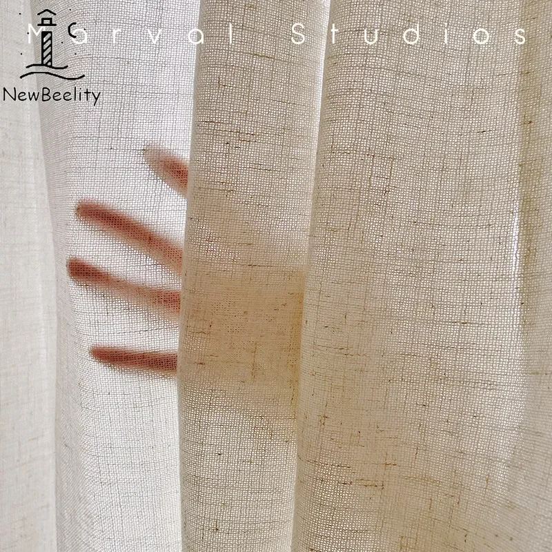 

Japanese Sample Linen Tulle Curtains for Living Room Bedroom Room Hotel Wooden Gauze Window Famous Beige Voile Versatile Custom