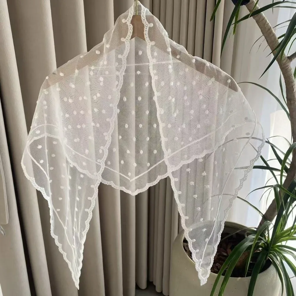 Lace Polka Dot Lace Triangle Shawl Floral Breathable Embroidery Edge Sheer Mesh Scarf Lightweight Hand Washable Wrap Scarf
