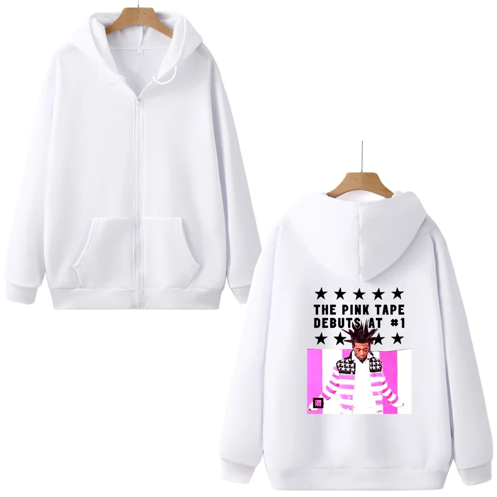 Rapper Lil Uzi Vert Pink Hoodie Tour Concert Fashion Zipper Sweatshirt Hip Hop Streetwear Harajuku Gifts For Fans