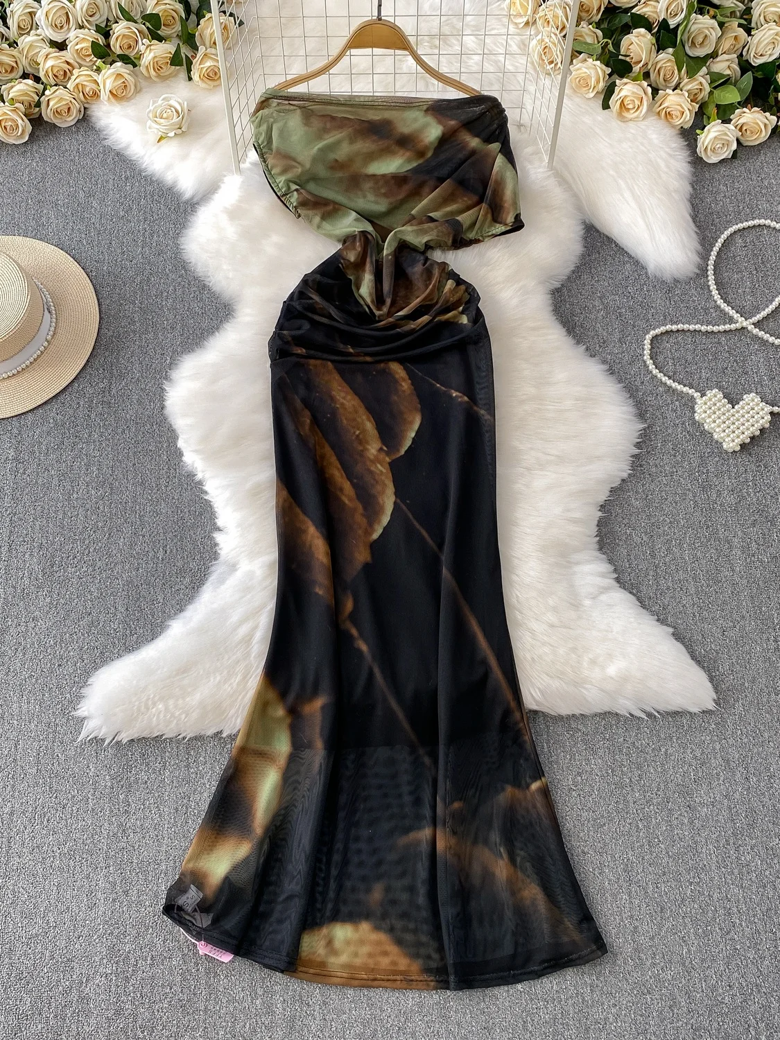 Ele ort Sve Dyed Me Taille Cinching Abnehmen Fi Tail Dr Damen Sommer Faion Pendeln Hohe Taille Midi Dr