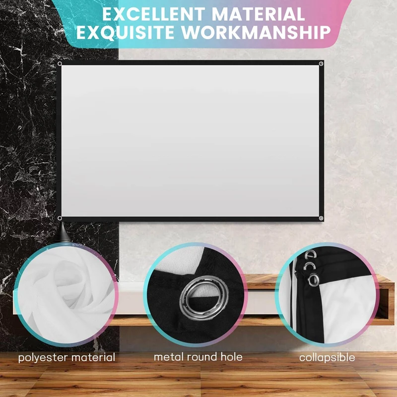 Écran de projection pour cinéma maison, HD, blanc, pliable, anti-pli