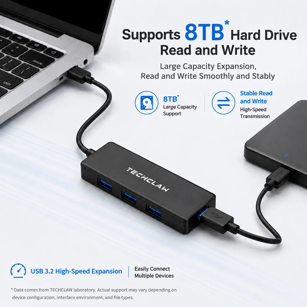 TECHCLAW Hub USB 3.2 z 4 portami USB-A, rozdzielacz USB o szybkości 5 Gbps, przenośny wieloportowy ekspander USB do laptopów i komputerów PC — zdjęcie produktu 5