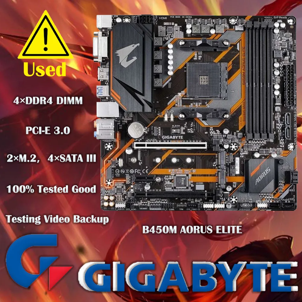 Gigabyte GA B450M AORUS ELITE AMD B450 /4-DDR4 DIMM /M.2 /USB3.1 /Micro-ATX /New / Max-64G Double Channel AM4 Motherboard