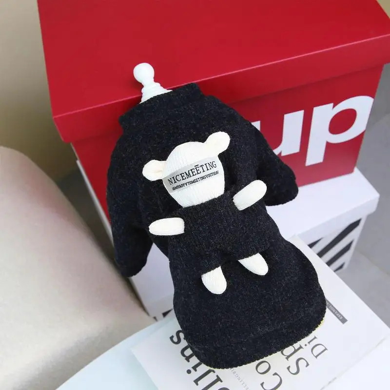 Small Dog Sweater With Bear Doll Turtleneck Knitted Cat Outfits Thick Autumn Puppy Clothing Turtleneck Cat Outfit For Outdoor