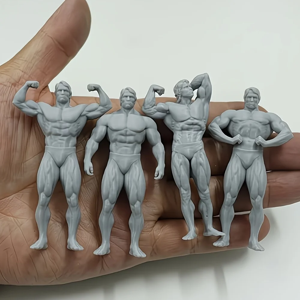 4Pcs 1/24 Scale 2.95inch Resin Model Kits, Unpainted, No Assembly Required, 3D Printed Fitness Figures, Suitable for Fitness and Bodybuilding Figures, Unpainted Miniature Statues Made of Abs Material, Designed Specifically for Role-Playing