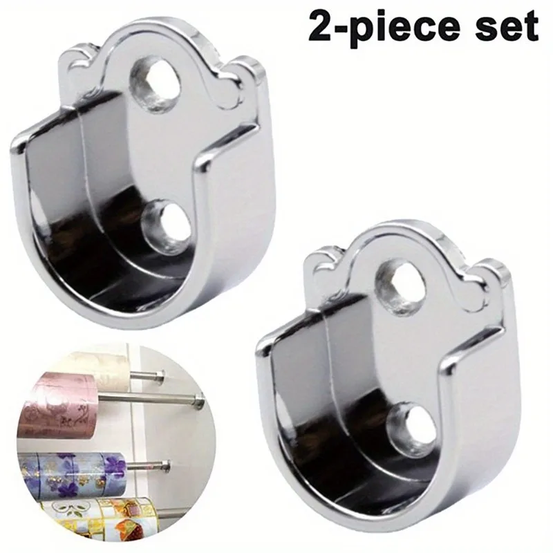 Heavy-Duty Metal U-Shaped Rod Brackets - End Support Brackets for Wardrobes Easy to Install, Furniture and Closet Rail Hardware