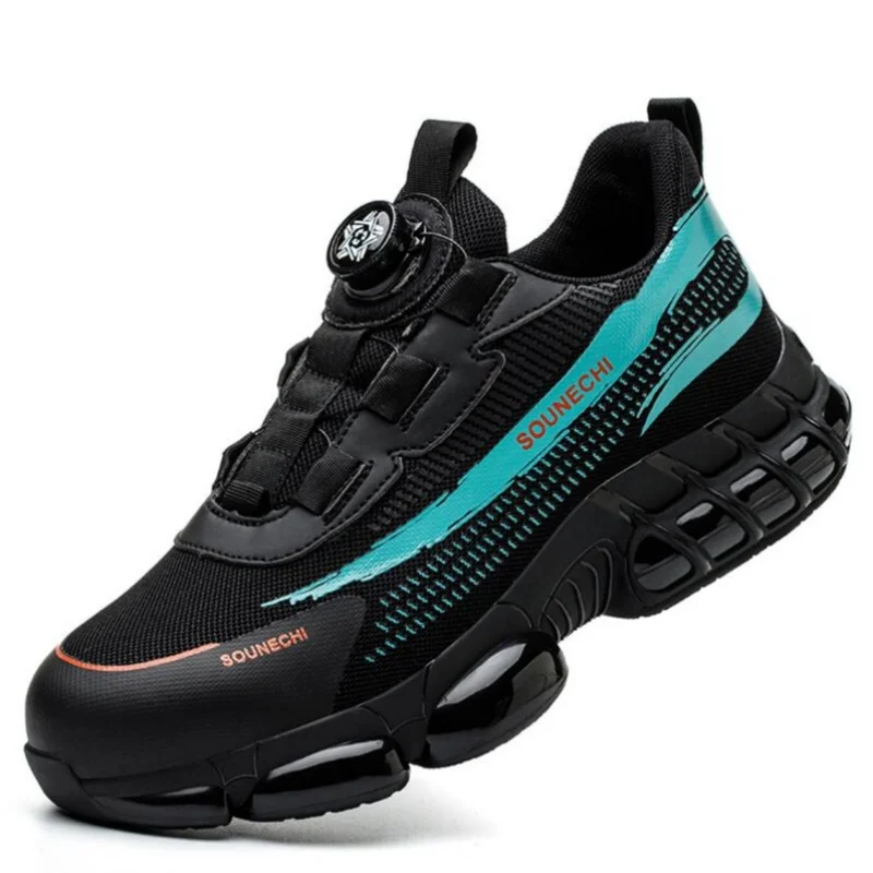 

Men Rotating Button Safety Shoes Steel Toe Shoes Air Cushion Safety Boots Anti-Smash Work Shoes Indestructible Protective Shoes