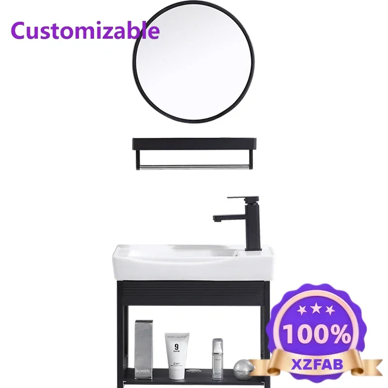 Factory Direct 2026 Nordic ceramic wash basin household wall-mounted washbasin cabinet combination small apartment bathroom view 4