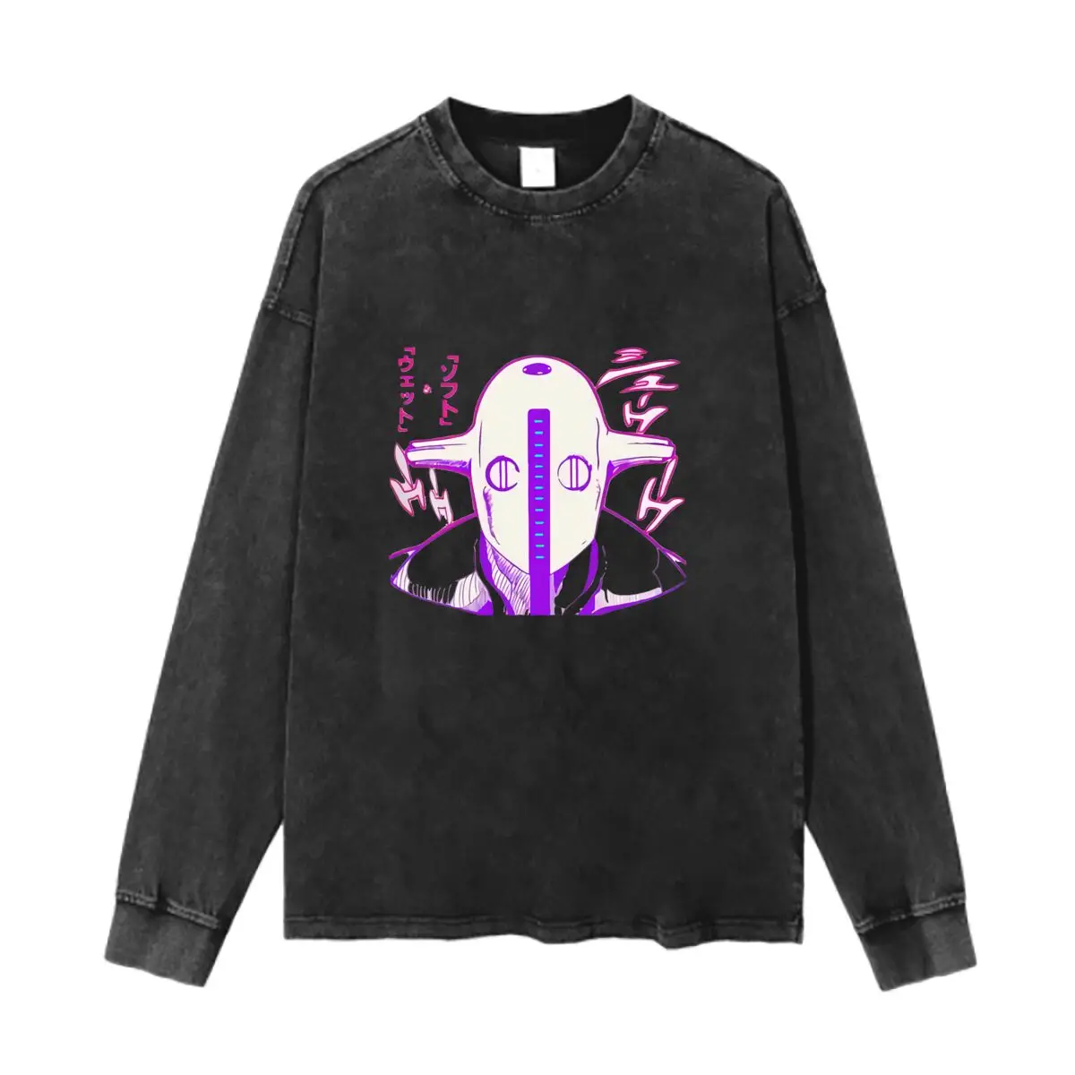 Jojo's Bizarre Adventure Stand Themed Design Washed Vintage Long Sleeves Cotton Tee Shirt Solid O Collared For Men's And Women's