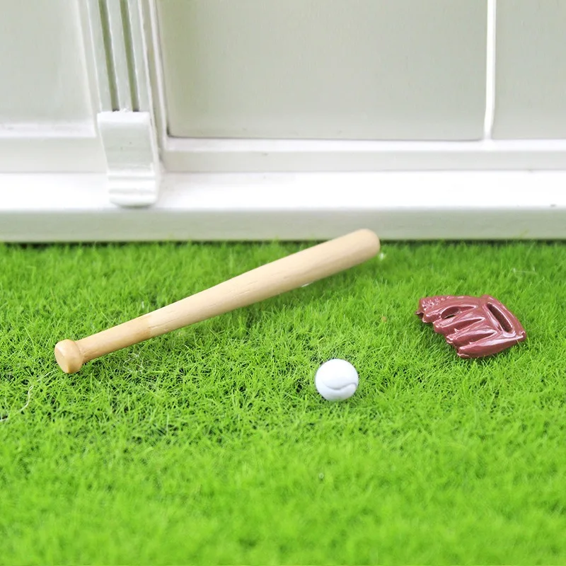 3Pcs Mini Simulation Baseball Combination Model Dollhouse Accessories Miniature Sports Scene Decor Props