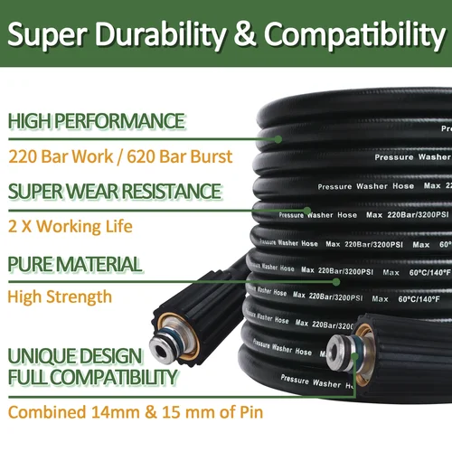 Imagen 2 del producto Manguera de lavadora de alta presión, manguera de lavado de coches, manguera de extensión de limpieza de agua, M22-Pin 14/15 para Karcher Elitech Interskol Huter