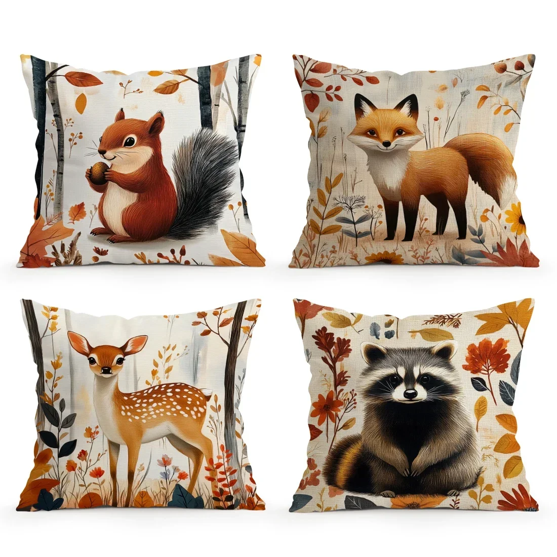 Home Decor Autumn Forest Animals Digital Printed Pillow Covers Pattern Cushion Cover Suitable For Sofa Bedroom Car Pillow Cover