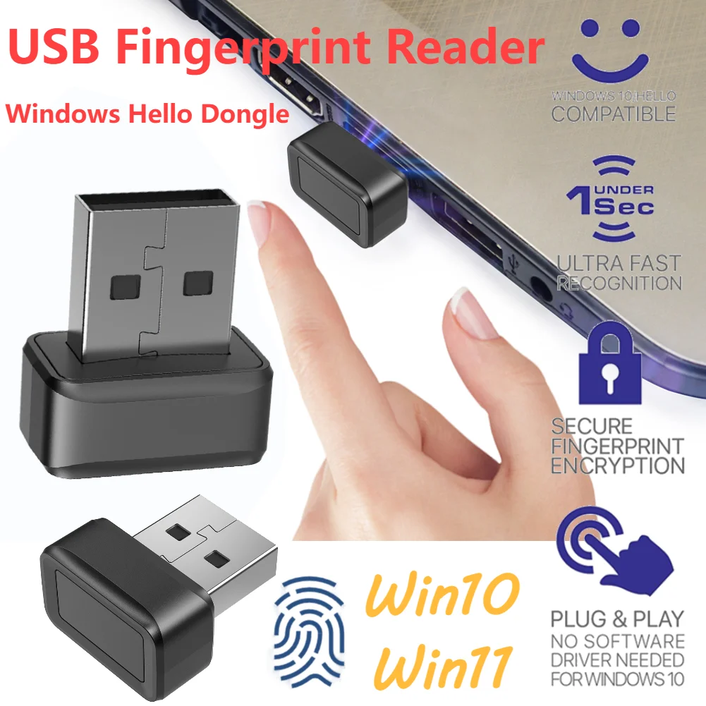 Windows Hello Fingerprint Reader For Windows 10/11 Mini USB Security Key Biometric Scanner PC Fingerprint Sensor Module Password