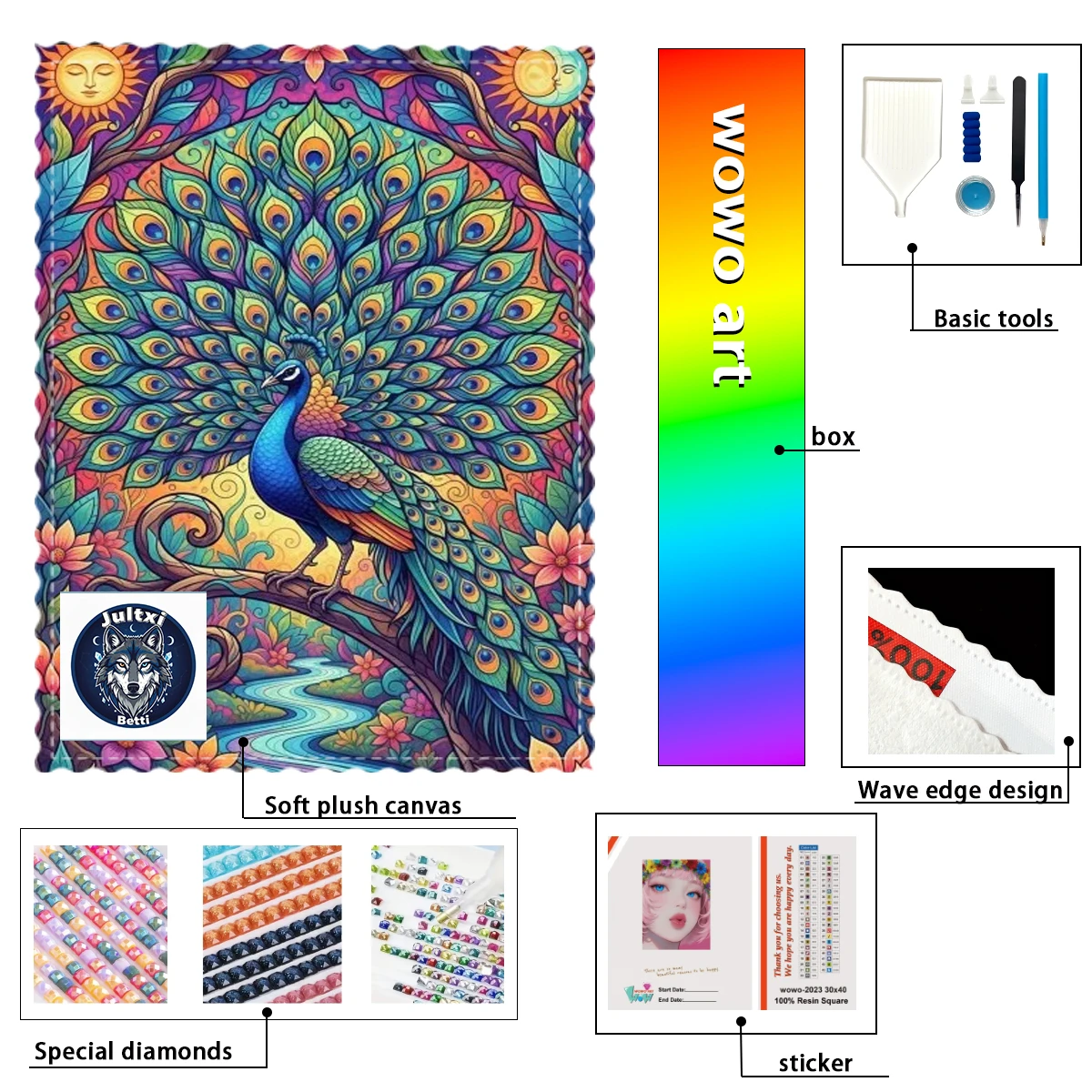 【Betti_ Diamond Art】Peacock with colorful hair Crystal AB Rhinestone FD Rhinestone Perfect Resin Diamond