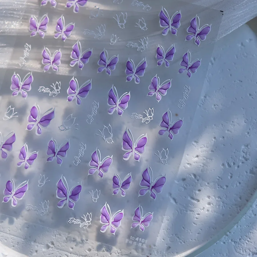 Pink White Butterfly Flower Peach Blossom Gradient Chic Petal 5D Star Soft Adhesive Nail Art Stickers Decorations Manicure Decal