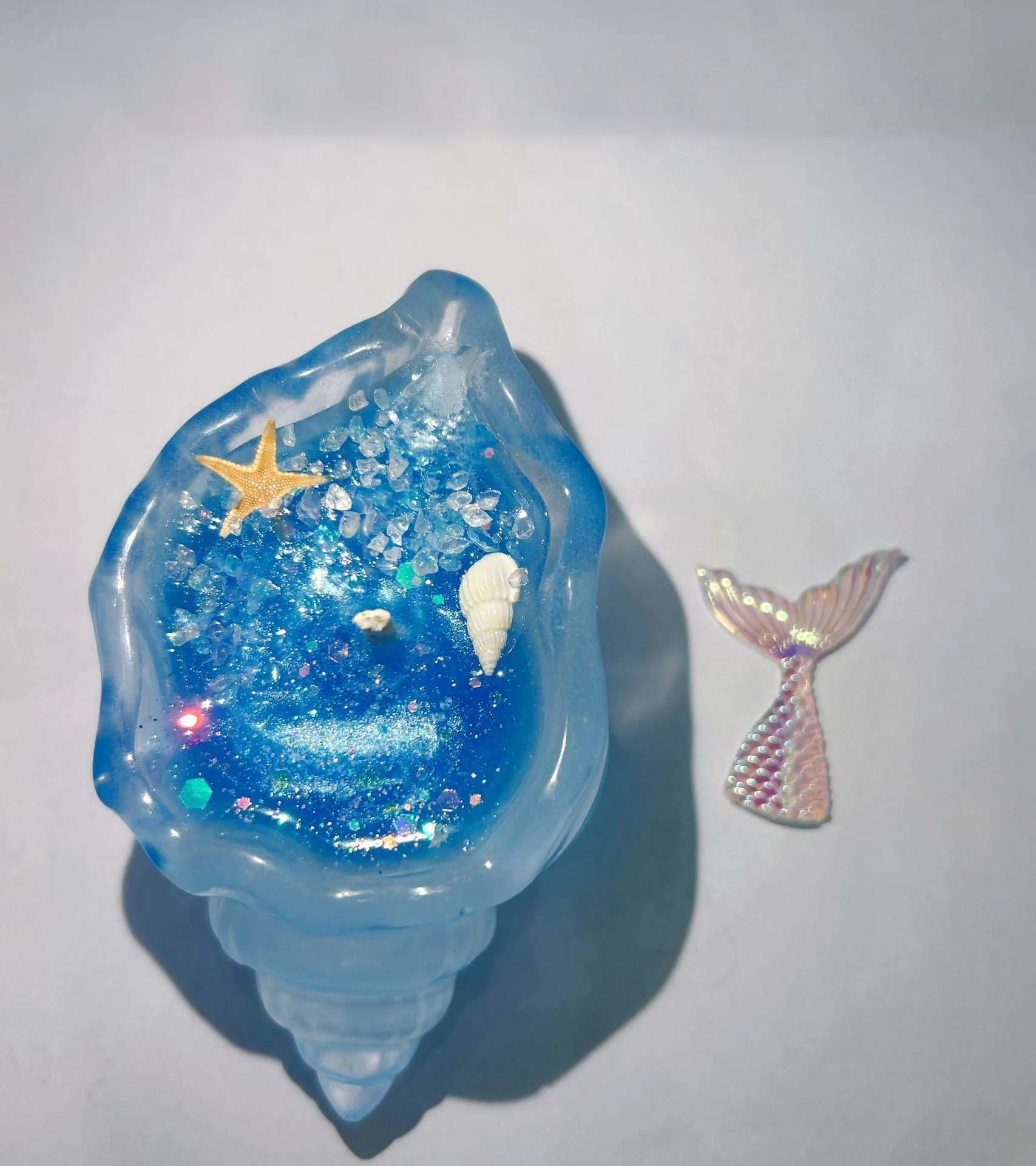 Marine Style Merchandise Handmade Luminous Effect Transparent Resin Conch Mermaid Tail Starfish Scented Candle