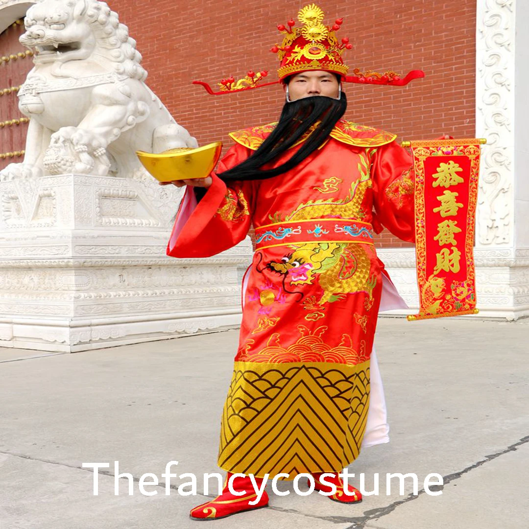 

New Chinese God of Wealth Mascot Costume Upmarket Robe Adult Size Cosplay Traditional Culture Spring Day Folk Festival