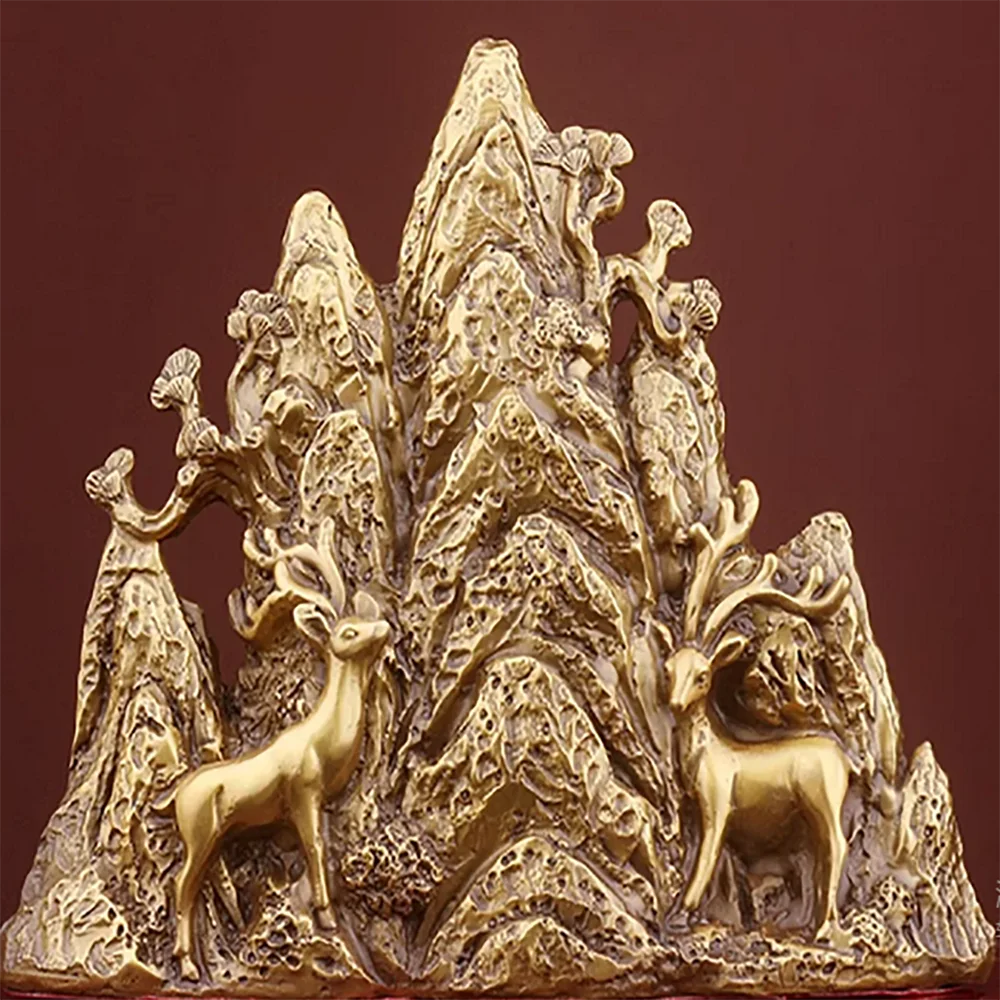 Pure Brass Double Deer Big Depends on Smooth Mountain Road to Get Rich Mount Taishan Wuzhishan Sika Deer Decoration