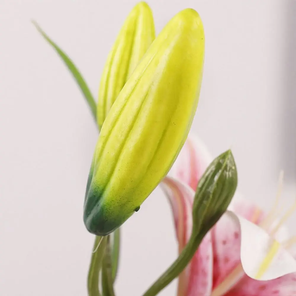 

80cm Artificial Flower Branch Real Touch Plastic Silk Lilium Brownii Flower Handmade Elegant Fake Flowers Outdoor Garden Decor