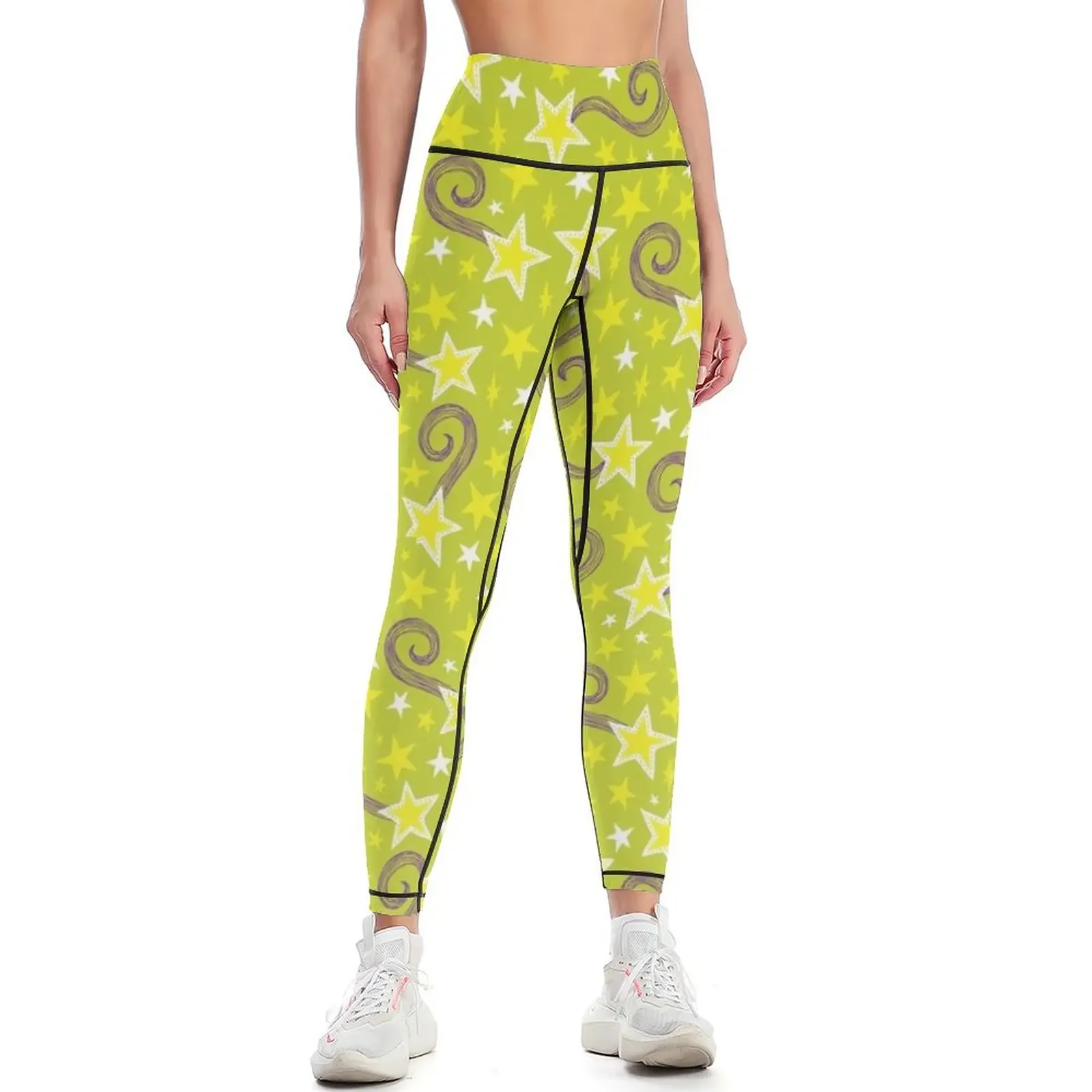 

bright green star pattern Leggings Sweatpants Women's sportswear Women sports high waist Womens Leggings