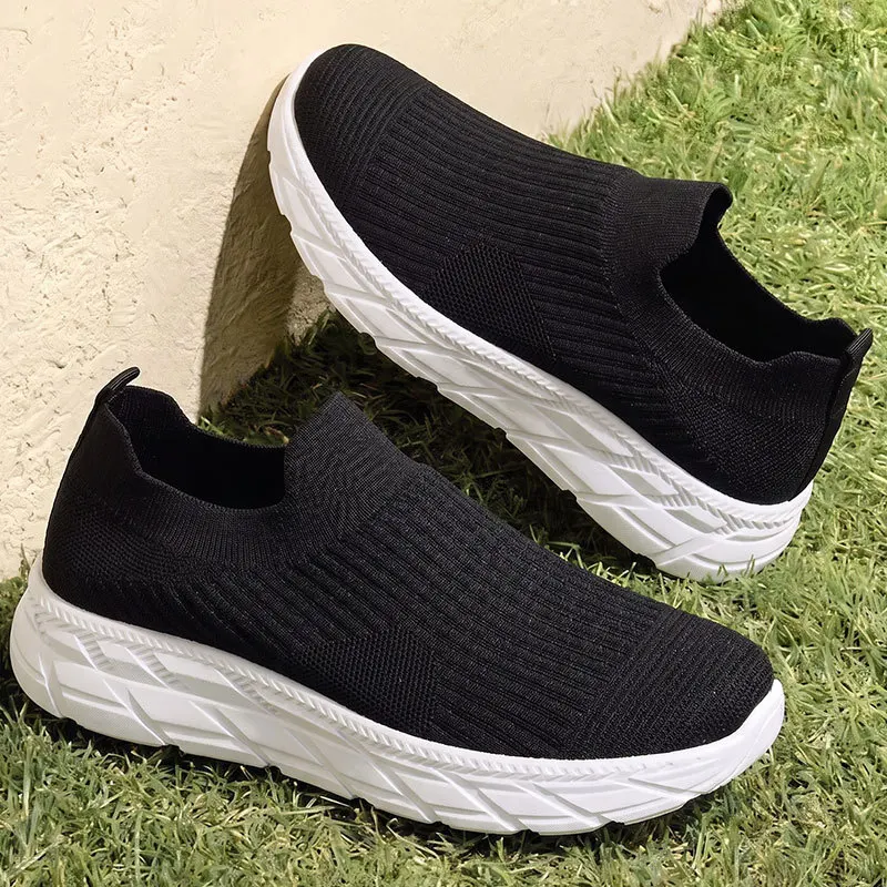 Men's Slip On Walking Sneakers, Breathable Mesh Knit Casual Shoes, Lightweight Non-slip Thick Sole Footwear for Daily Outdoor
