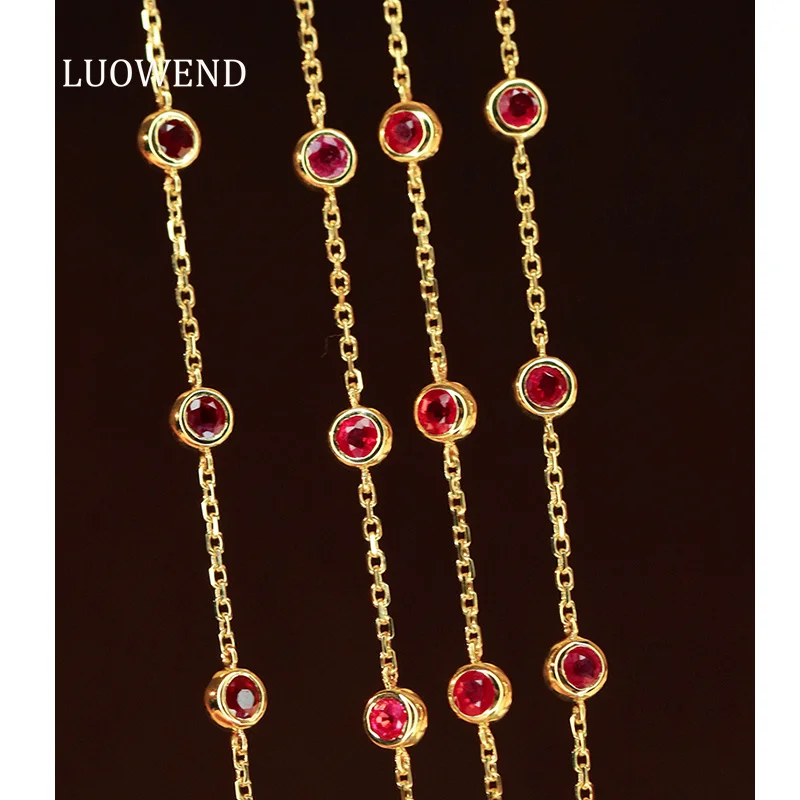 LUOWEND 100% 18K Yellow Gold Bracelet Vintage Style 1.0carat Real Natural Ruby Bracelet for Women Birthday Gift Fine Jewelry