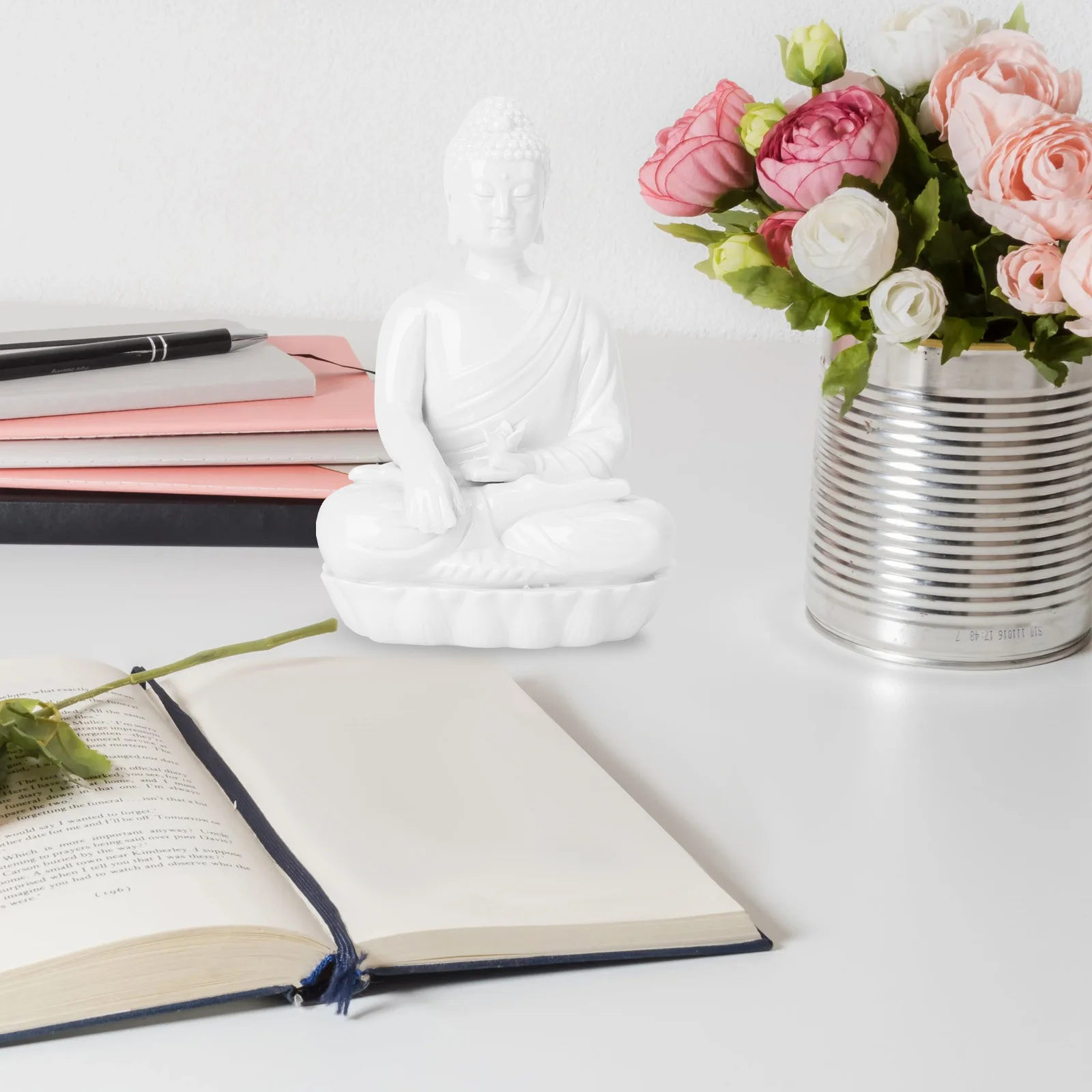 

1Pcs Buddha Statue Ornament White Porcelain Crafts Home Office Kitchen Decoration Money Buddha Receiving Wealth