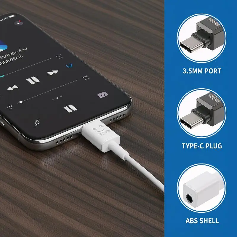 Multi-Functional Type-C To 3.5mm Audio Adapter 32Bit/384Khz Decoding Chip USB C Headphone Jack Converter For Mobile Phone