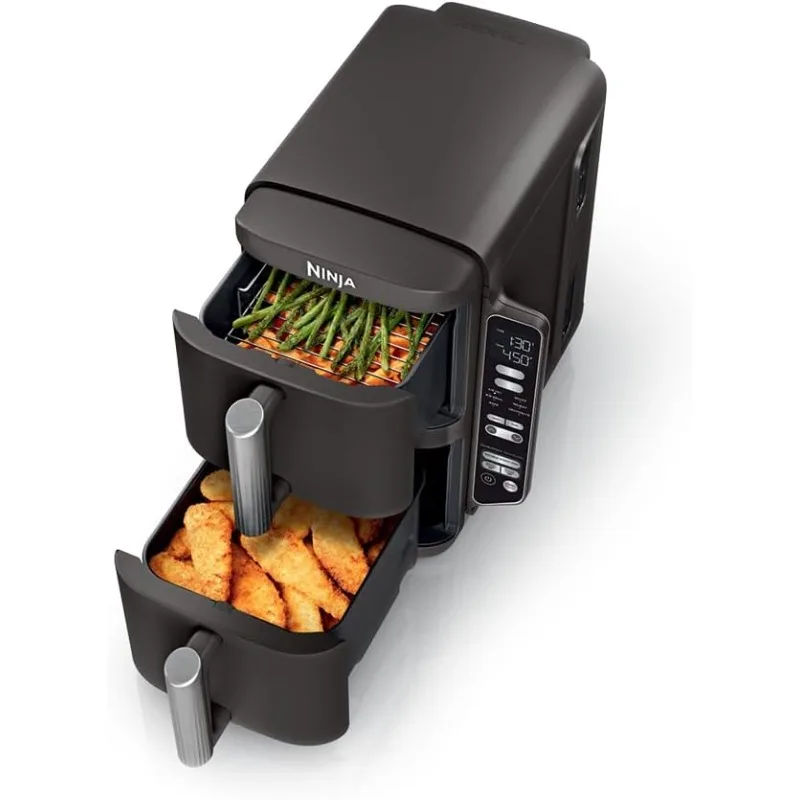 

2-Basket Air Fryer, DoubleStack Technology Cooks 4 Foods at Once, Space Saving Design, 8 QT, 6-in-1, Smart Finish & Match Cook