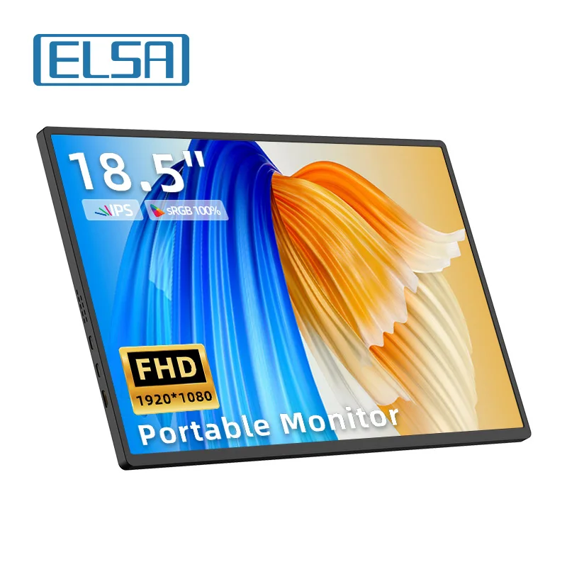 ELSA 휴대용 모니터 PC 노트북 Xbox PS4 PS5 스위치 60HZ 디스플레이용 미니 HDMI 프리싱크, 18.5 인치 FHD 1920X1080 IPS 