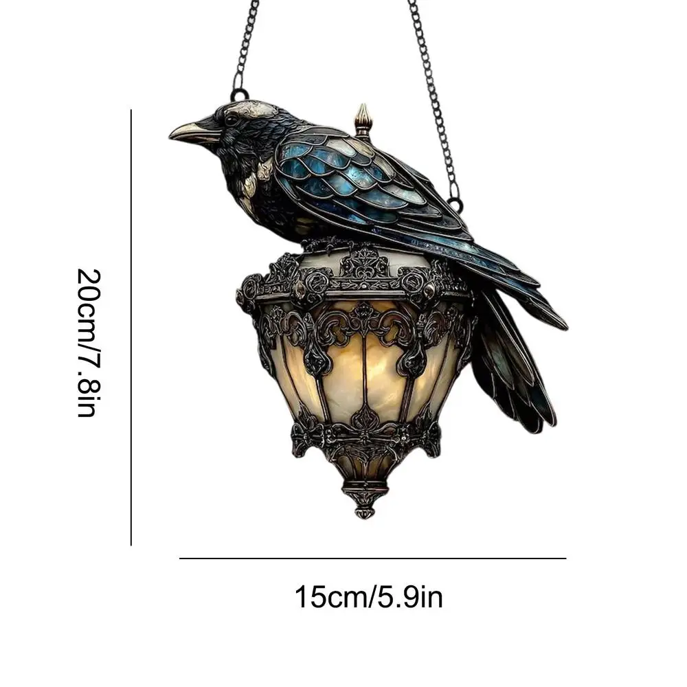 Lanterne en verre peint corbeau d'halloween, signe acrylique 2D, décorations pour la maison, suspens