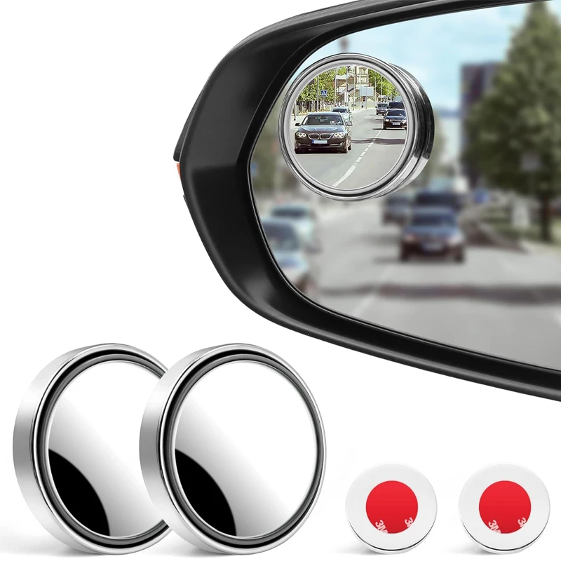 

2PCS Car Rearview Sucker Mirror 360 Degree Rotation Wide-Angle Auto Round Frame Mirrors With Suction Cup Car Accessories Silver