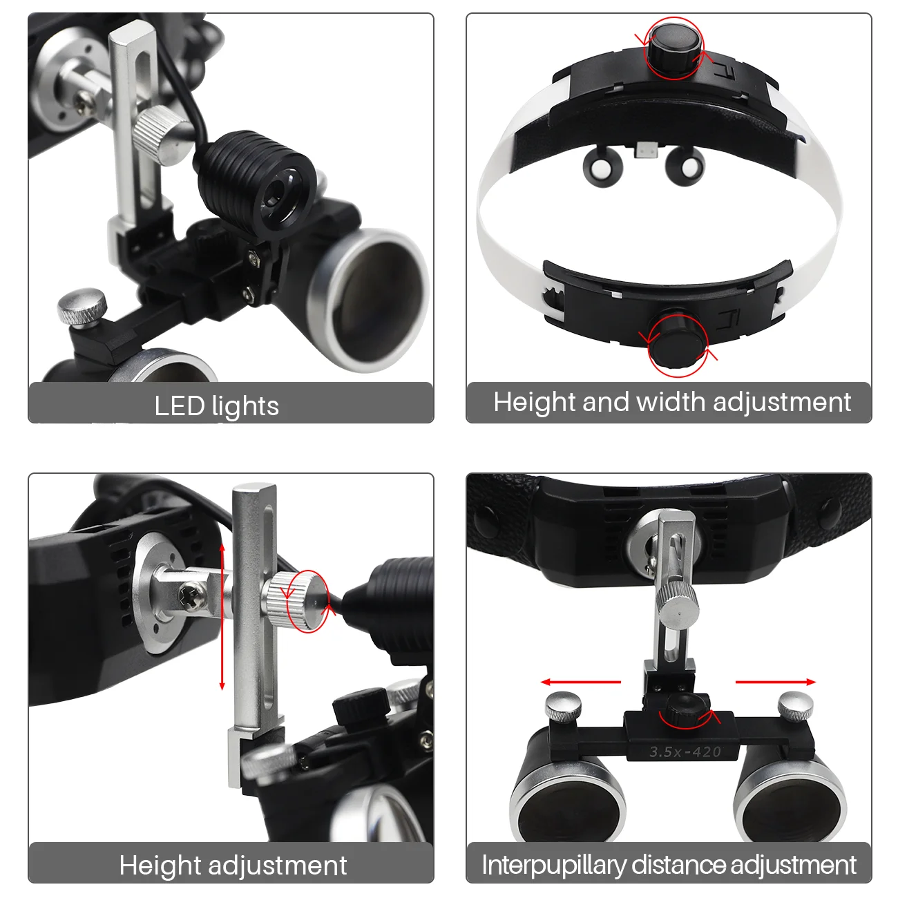 Tandheelkundige Loepen Op Het Hoofd Gemonteerde 3W Spotlight Koplamp Met 2,5x/3,5x Binoculaire Tandarts Vergrootglas Chirurgische Lamp Lab Medisch