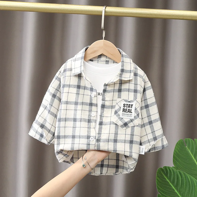 Kids Shirt Clothes Spring Thin Blouses Clothing Infant Boy Plaid Cotton Tops 1 2 3 4 Years Kids Long Sleeves Shirt