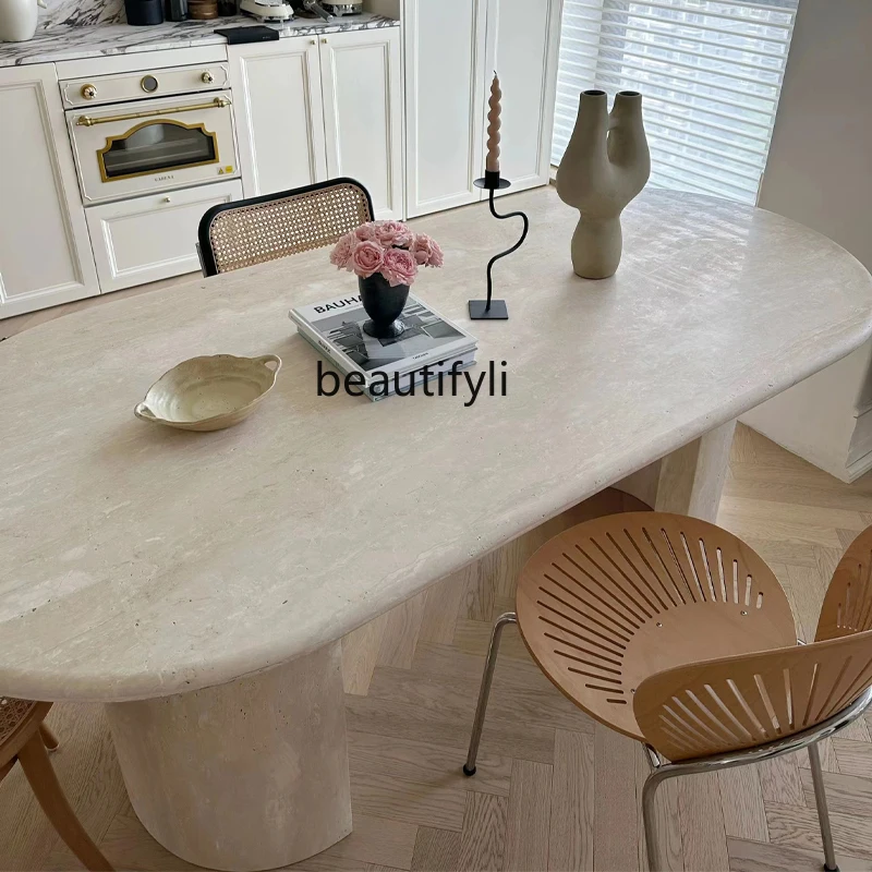 Ivory White Travertine Long Table French Minimalist Villa B & B Designer Model French Table