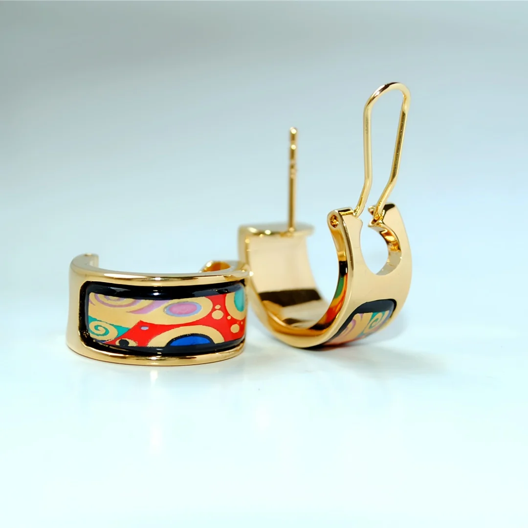 New Cloisonne Charms Stud Earrings for Women Enamel Tree of Life Gilded Ear Clip Fine Choice Jewelry Lover's Gift Wholesale