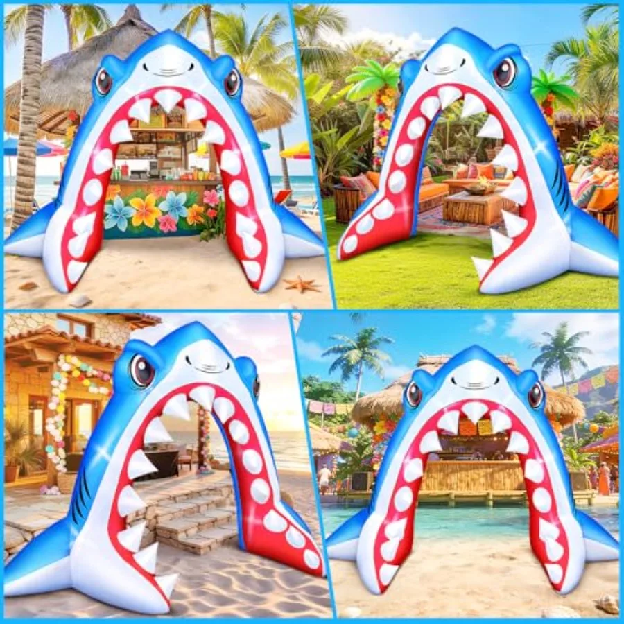 13FT Giant Shark Inflatable Arch with Built-in LED Lights, Summer Outdoor Pool Party Decor, Waterproof Summer Inflatables Decor