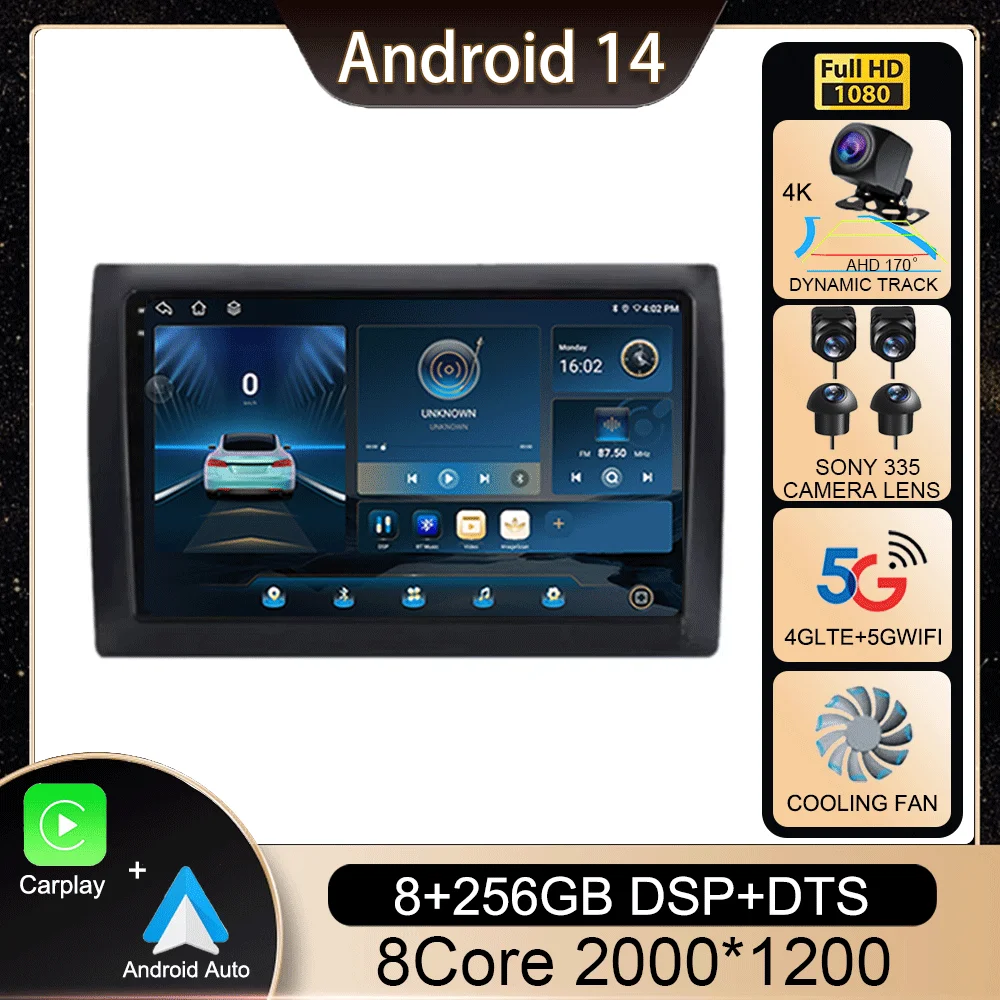 Android 14 Carplay Auto Autoradio Voor Fiat Stilo 2001-2010 Multimedia Videospeler Gps Navigatie 4G + Wifi Stereo Audio Head Unit