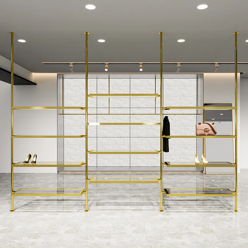 Shoe store shoe rack display rack Wall-mounted column Stainless steel titanium clothing store shoe bag display rack