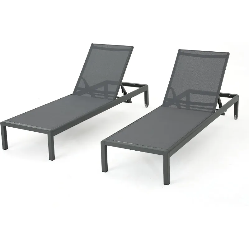 

Christopher Knight Home Cape Coral Outdoor Aluminum Chaise Lounges with Mesh Seat, 2-Pcs Set, Grey / Dark Grey