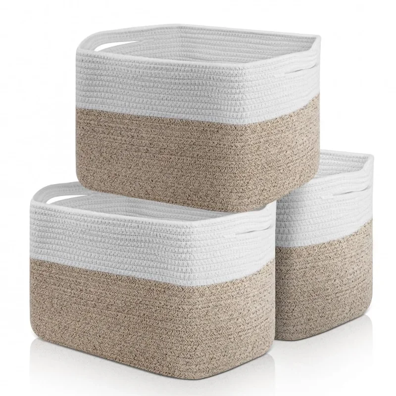 

Storage Basket,Rectangle Woven Baskets for Storage, Cotton Rope Basket for toys, Towel Baskets for Bathroom, Closet Organizer