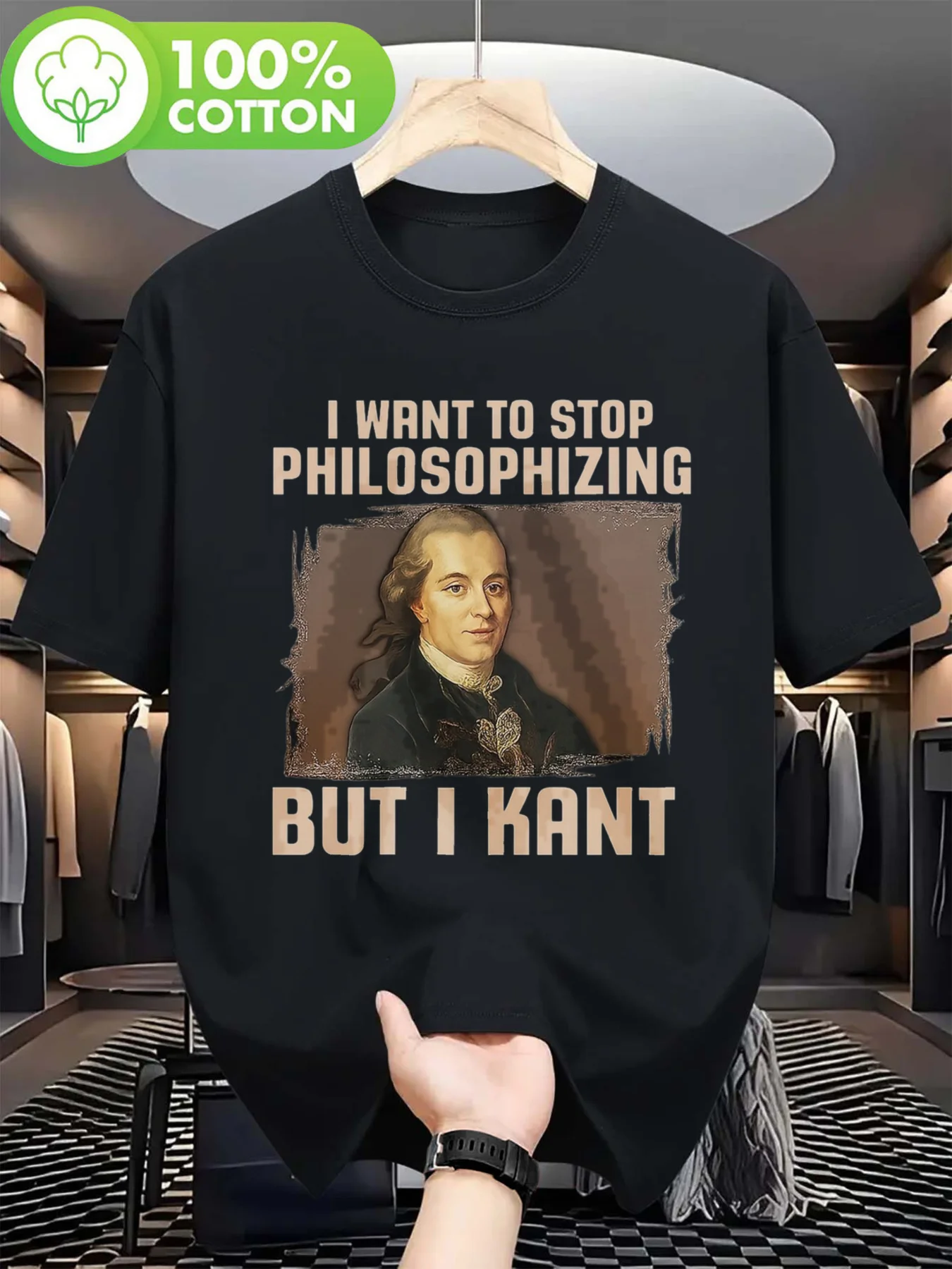 Men's But I Kant Stop Philosophizing T-shirt Voltaire Design Casual T-shirt Iconic Philosopher Portrait Short Sleeved T-shirt