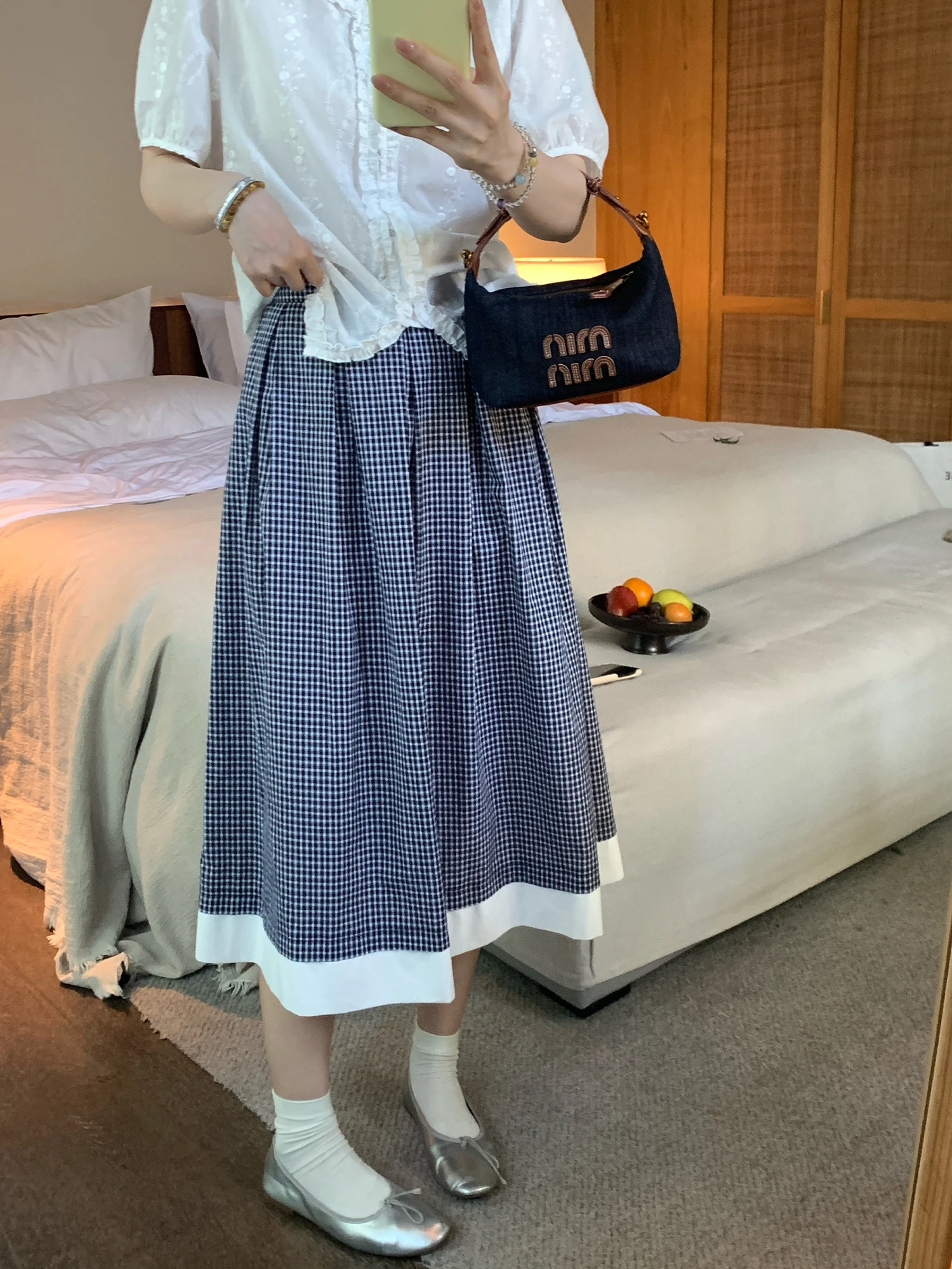 

Юбка А-силуэта NAZ в клетку с цветовыми блоками, с высокой талией, 100% хлопок, повседневная, больших размеров, модная летняя женская юбка