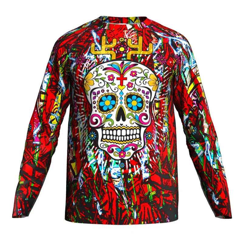 

Long Sleeve Cycling Top, MTB Jersey, USA Skull Shirt, Bike MTB Shirt, Motocross Run Clothes, Bicycle Wear, Downhill Racer, BMX