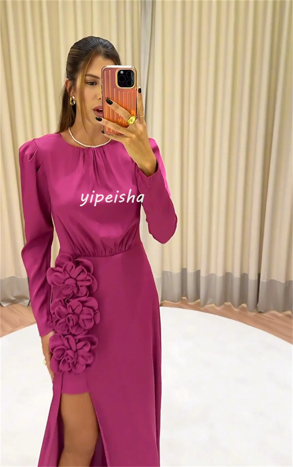 Customized Sexy Flower A-line Scoop Neck Midi Dresses Prom Dresses Classic Exquisite Modern Style Pastrol Unisex Chinese Style F