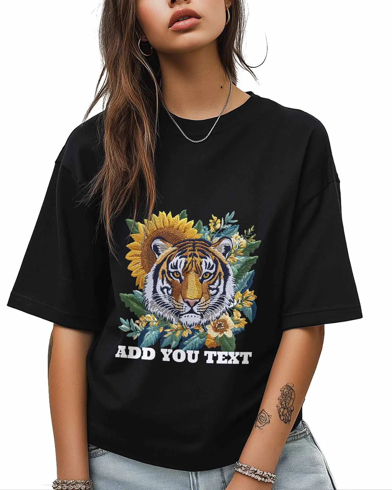 Styl linii Tiger Flower T-Shirt Lover Gift Bluza Fitness T-shirt z krótkim rękawem O-neck Odzież Topy